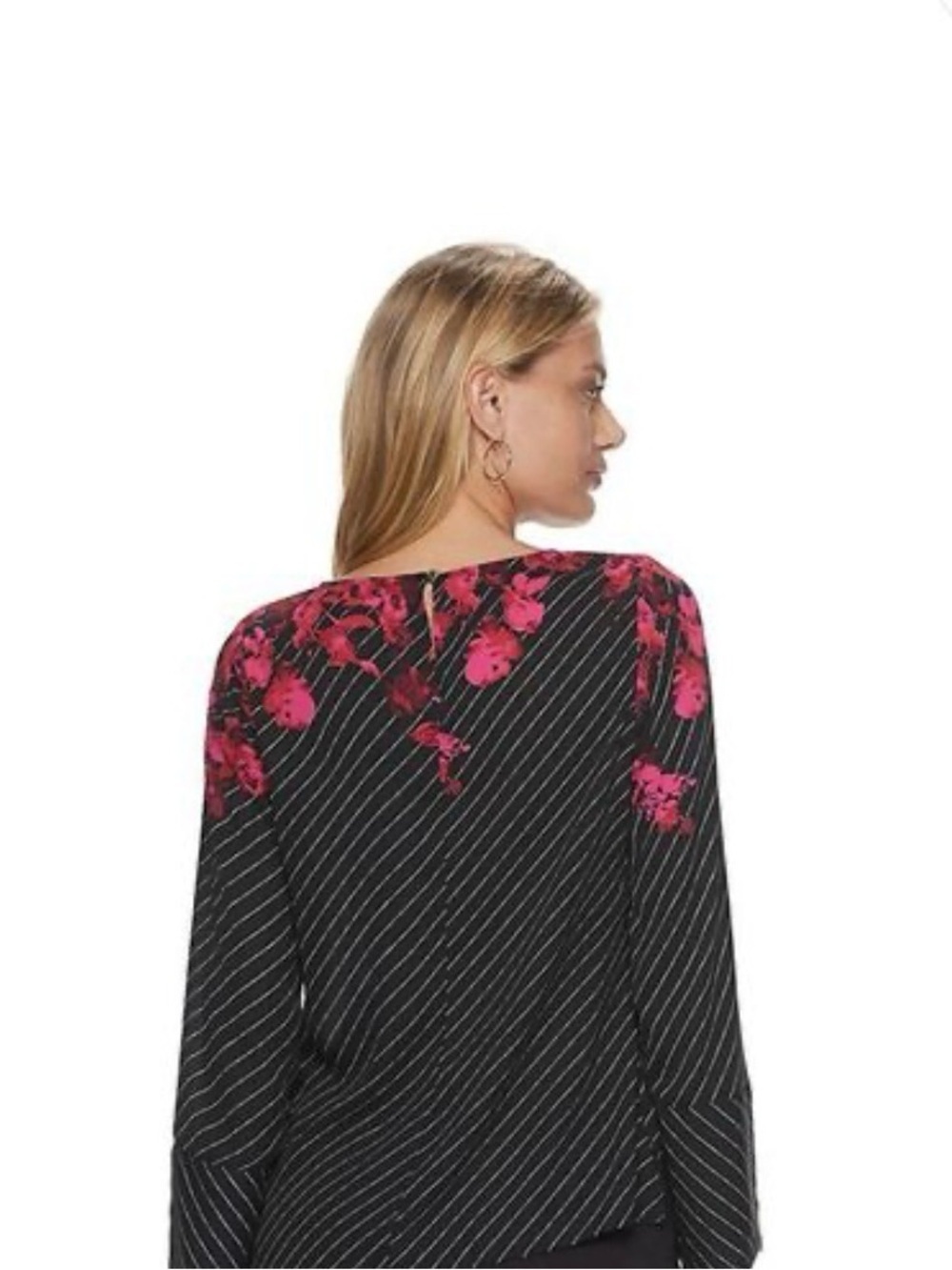 APT. 9 Black & White Stripe w/ Pink Floral Accent & Wide Cuffs, Size xxl, NWT - Picture 2 of 7